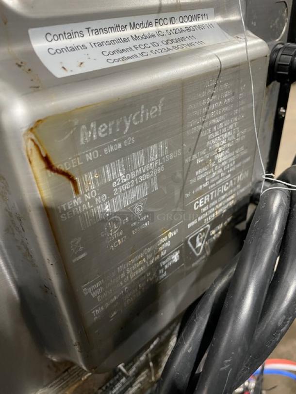 MerryChef Eikon E2S high-speed cook oven, model EikonE2S, SN: 2108213092096, 208/240V, 1 phase, visible wear.