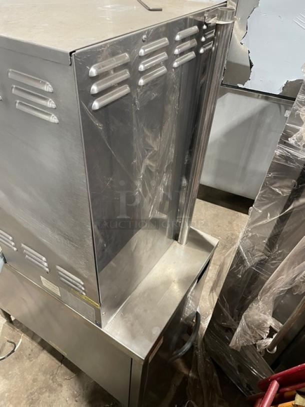 Groen HyPer-Steam HY6E commercial stainless steel steamer, dual compartment, 6-pan, with individual controls and pan rack.