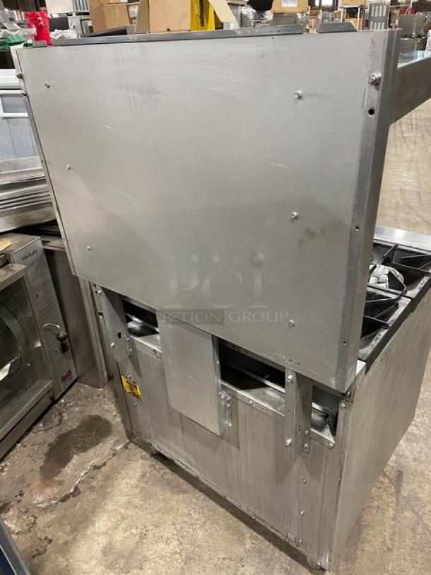 Qualite commercial stainless steel 6-burner range/oven combo with backsplash and salamander shelf. Model QLGR36NG.