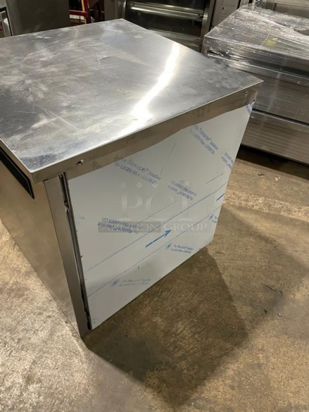 Delfield 406PSTAR2 commercial stainless steel undercounter 27" refrigerator, single door, coated wired rack, on casters, new condition.