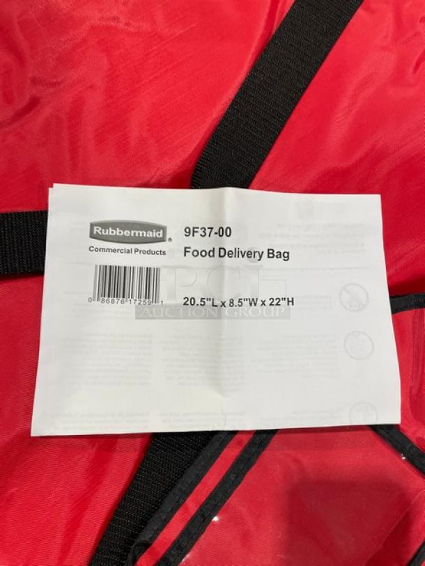 Rubbermaid ProServe red nylon insulated pizza delivery bag, model FG9F3700RED. New condition, 20.5"x8.5"x22".