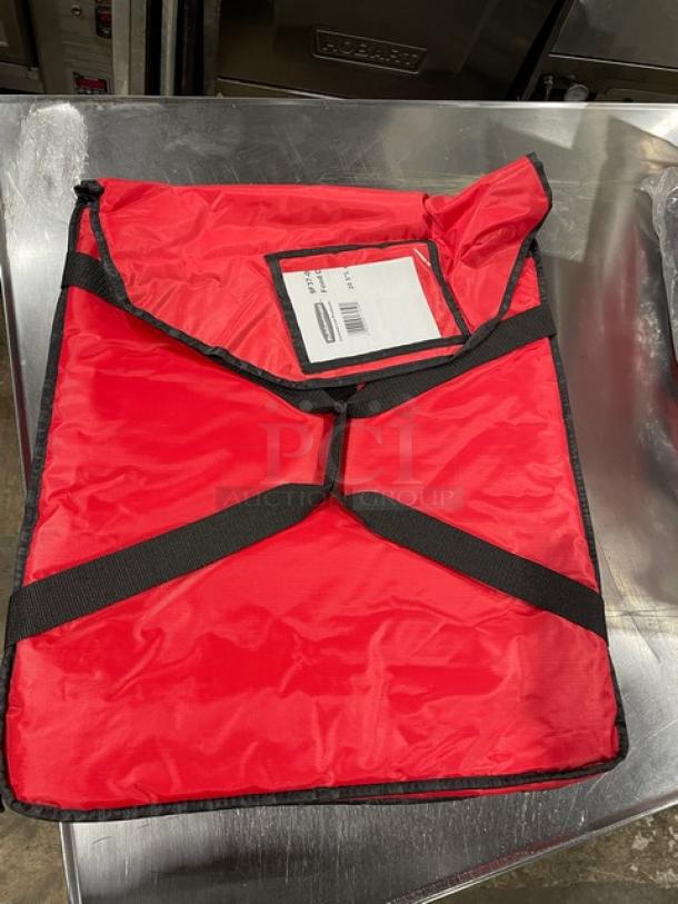 Rubbermaid ProServe red nylon insulated delivery bag, model FG9F3700RED, new condition with visible label.