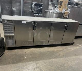 Perlick stainless steel 4-door undercounter bar cabinet, coated wire rack, SN: 518921, 115V, commercial use.