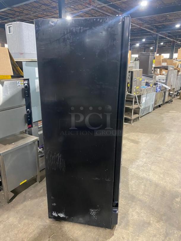 Imbera VRD43 black double glass swing door merchandiser refrigerator. Energy Star certified, poly-coated wire rack, 115V 1 phase.