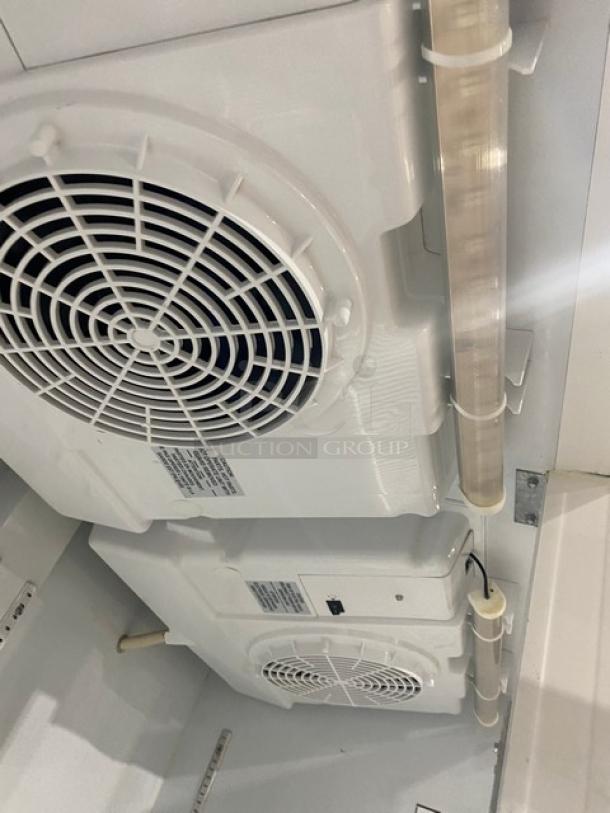 Imbera VRD43 refrigerator interior with double fans, poly coated wired rack, and energy-efficient design. Serial: 674130603235.