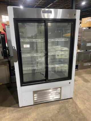 Imbera VRD43 merchandiser fridge, double glass doors, poly coated racks, model LS48SC, 115V, SN: AA11C0612A.