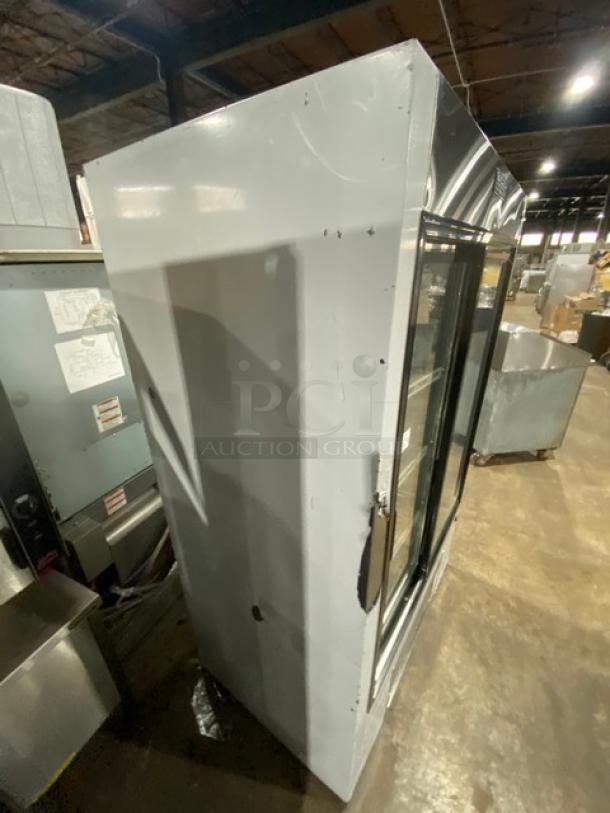 Imbera VRD43 double swing door refrigerator, model LS48SC, with poly coated racks, 115V, 1 phase. Shows side view.