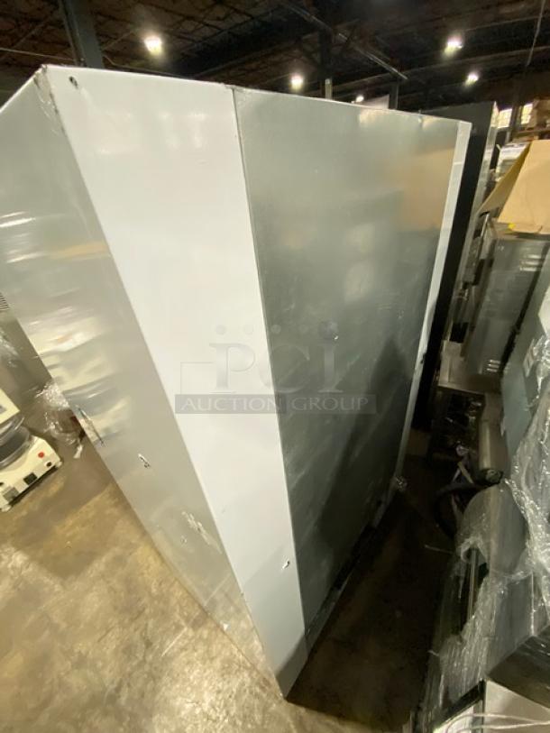 Imbera VRD43 double swing door reach-in merchandiser refrigerator with poly coated wire rack. Model: LS48SC SN: AA11C0612A. 115V, 1 phase.