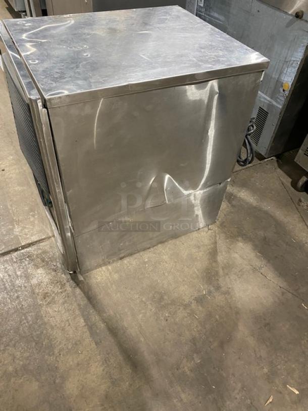 Hoshizaki KM-515MAH ice machine, stainless steel, Slim Line Series, air-cooled, commercial use, visible dents, Model: KM-515MAH.