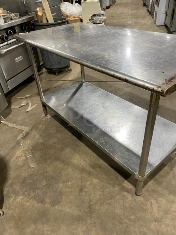 Sapphire stainless steel worktop table with undershelf, on legs. Used condition, suitable for commercial kitchens.