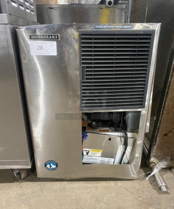 Hoshizaki KM-515MAH stainless steel ice maker, crescent cube style, air-cooled, electric, 115-120V, visible labels.