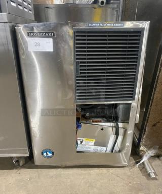 Hoshizaki KM-515MAH stainless steel ice maker, crescent cube style, air-cooled, electric, 115-120V, visible labels.