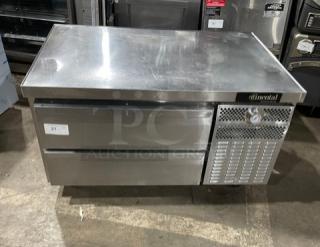 Continental stainless steel 2-drawer refrigerated chef base on casters, visible brand label, excellent condition.
