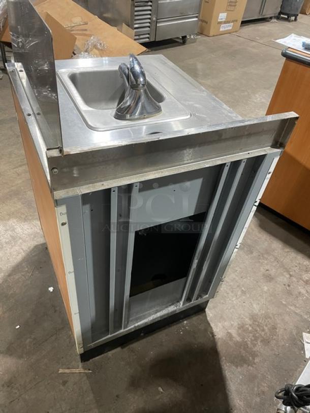 Duke stainless steel hand washing cabinet, model SUB-PS-24-C M, single compartment with back and side splash.