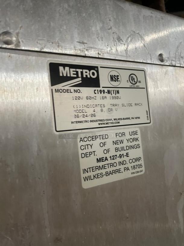 Metro C199H1N heated holding/proofing cabinet label, showing model and certification details, used condition.