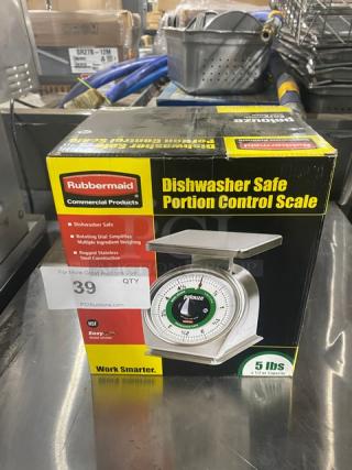 Rubbermaid 605SRW stainless steel portion control scale, 5 lb capacity, dishwasher safe, new in box, model 605SRW.