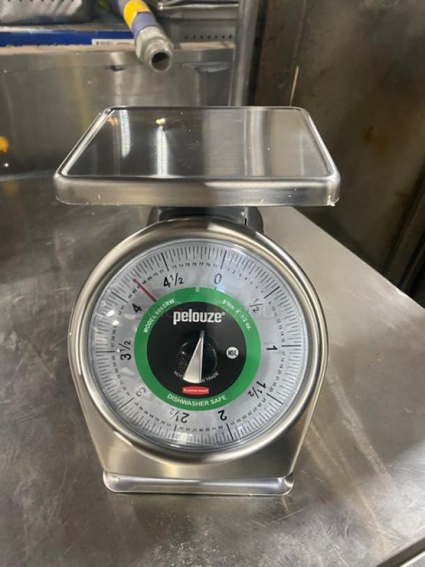 Rubbermaid 605SRW portion control scale, 5 lb capacity, stainless steel, dishwasher safe, new condition, SN: 6050013903.