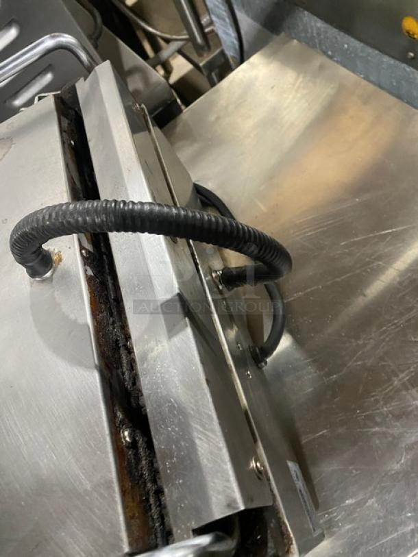Waring Commercial Stainless Steel Panini Press Grill, model WPG250, electric, used condition, visible wear, 120V.