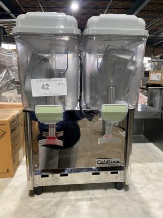 Coldline Royal2P stainless steel beverage dispenser, dual 3-gallon polycarbonate hoppers, drip tray, model KL210282102D0041, 120V.