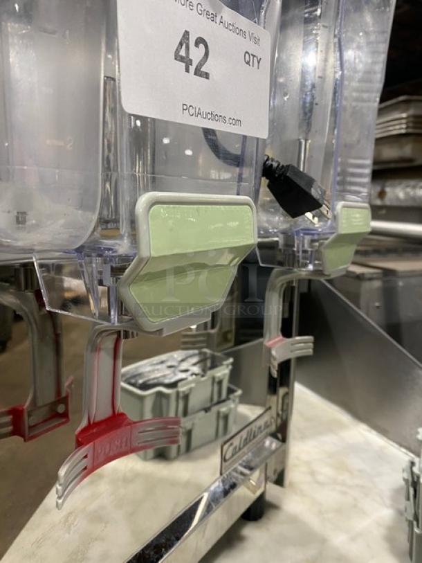 Coldline Royal-2P dual 3-gal. beverage dispenser, stainless steel, polycarbonate hoppers, drip tray, model KL210282102D0041.