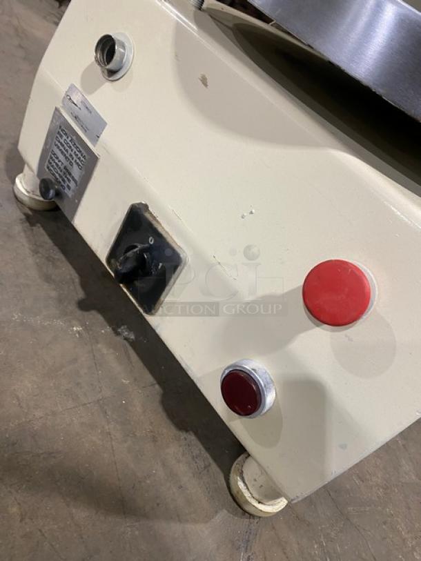 Morello white electric pizza dough spinner on legs, featuring red and black controls. Good condition, operational.