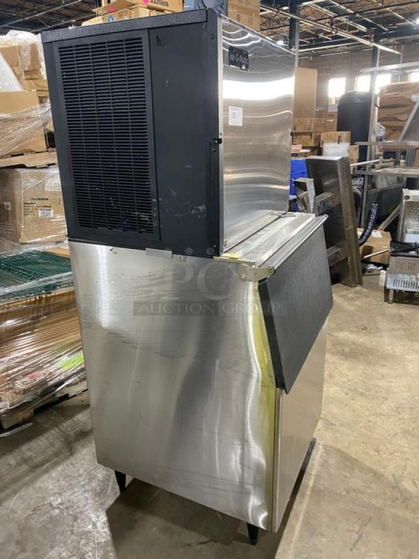 Ice-O-Matic ICE1006HA4 commercial ice maker, stainless steel, air-cooled, half cube capacity, on legs. Model ICE1006HA4.