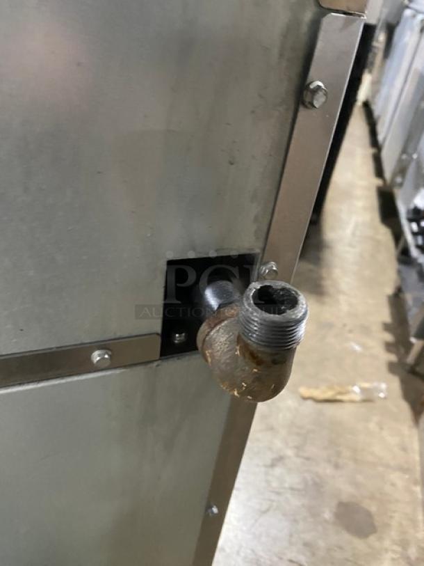 CookRite Commercial Stainless Steel 4-Burner Gas Range with back splash, overhead salamander shelf, and wired oven rack.