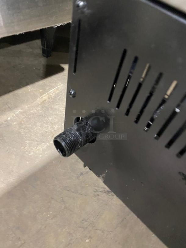 Cookline stainless steel 60" gas char broiler, radiant heat, on legs, heavy-duty, commercial use, rear gas connection.