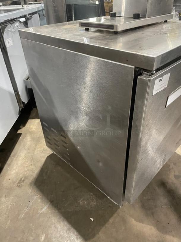 Fagor FUR-27 stainless steel undercounter refrigerator, poly coated rack, on casters, model FUR-27 SN: 07070051M, 115V 1 phase.