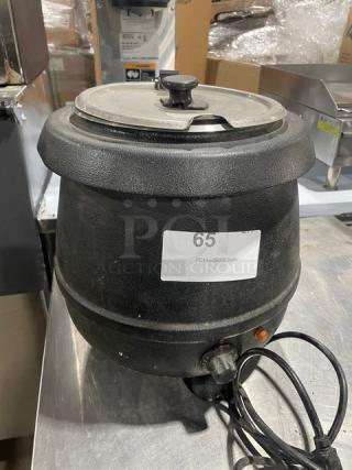 GlenRay 1010796 black electric soup kettle, 10.5 qt., commercial grade, 120V, visible label with serial number 42350.