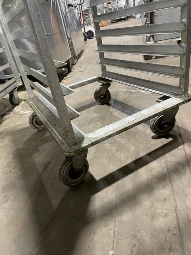Commercial aluminum full-size bun/sheet pan rack on casters, heavy duty, sturdy, and in used condition. Ideal for bakeries.