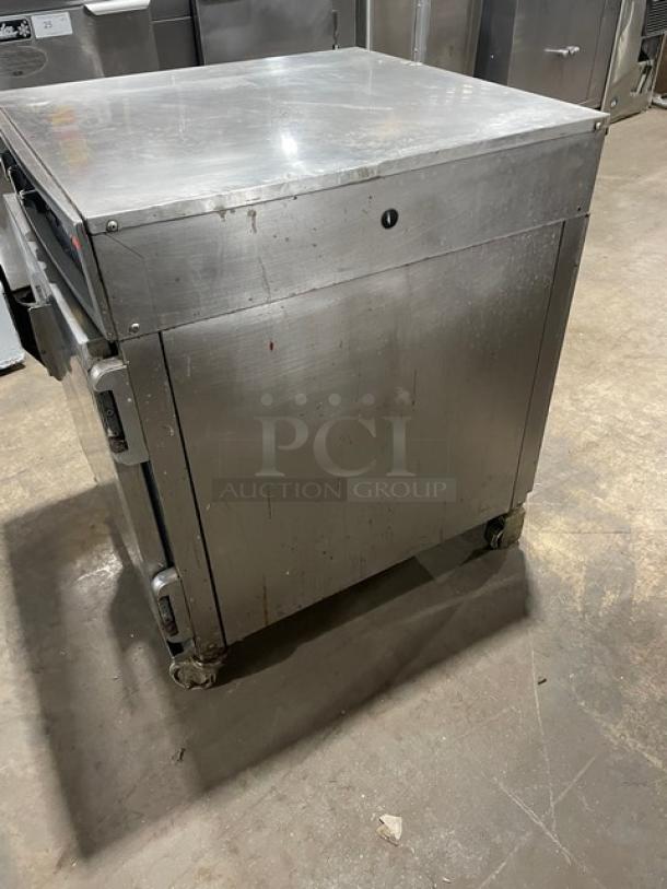 Alto-Shaam 750-TH/II commercial cook & hold oven, stainless steel, late model 2017, on casters, individual controls, wired rack.