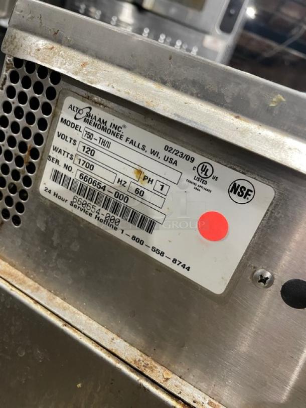 Alto-Shaam 750-TH/II electric low temp cook & hold oven, Model 750THII, 120V 1 Phase, stainless steel, on casters. Serial: 660654-000.