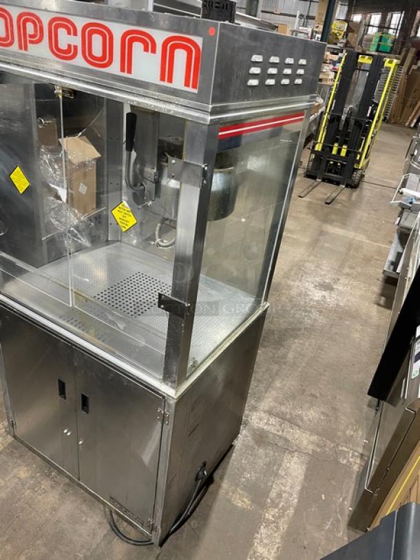 Gold Medal stainless steel popcorn popper machine, model 2010TM, with heated corn deck, commercial grade, 120/240V.