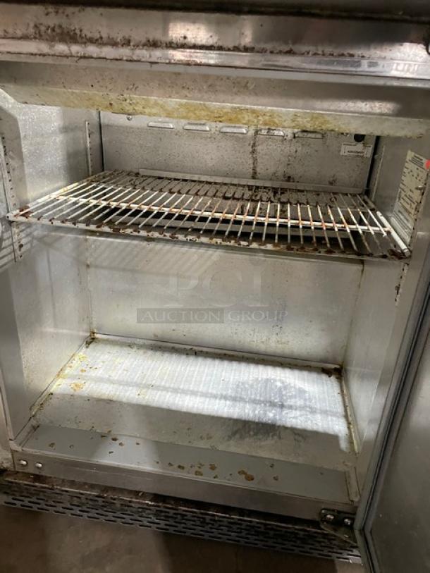 Continental Bain Marie Prep Table DW2712M; stainless steel, refrigerated base, poly-coated rack, used condition.