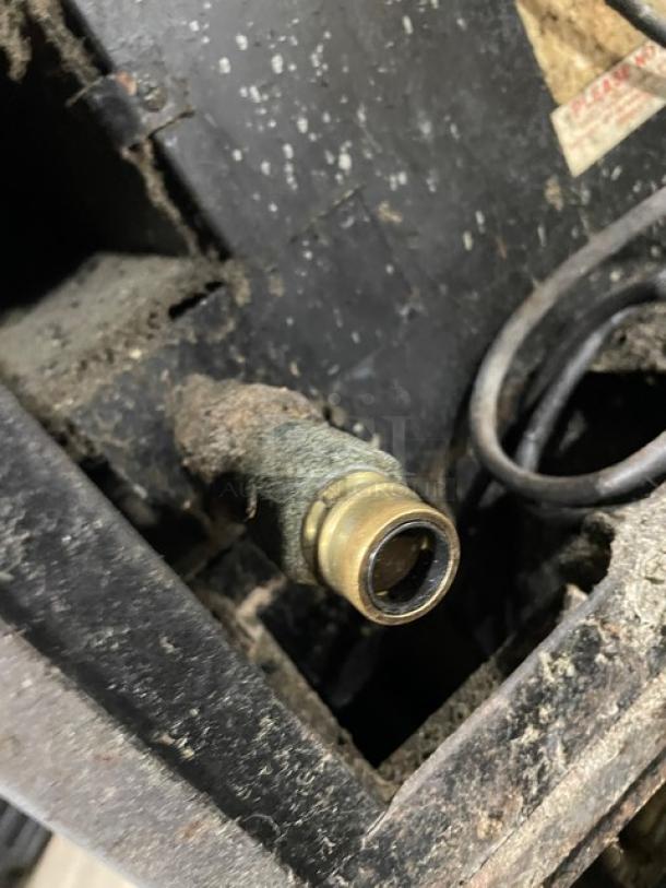 Blodgett commercial gas-powered convection oven with solid state control, wired rack, on casters; fair condition.