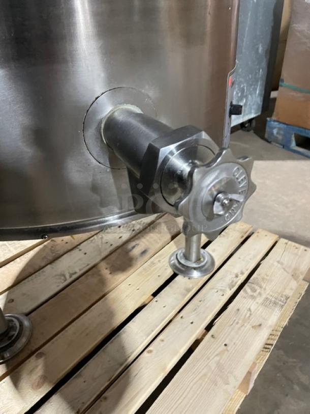 Cleveland Range KEL40 commercial stainless steel steam kettle, 40 gal. capacity, electric-powered, on legs, sturdy condition.