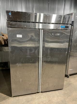 Hoshizaki F2A-FS commercial stainless steel 2-door reach-in freezer with poly-coated rack, model F2A-FS, 115V 1-phase.