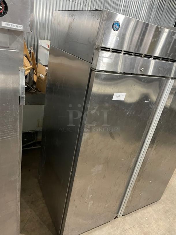 Hoshizaki F2A-FS stainless steel 2-door reach-in freezer, poly coated rack, SN: K51765A, 115V, in used condition.