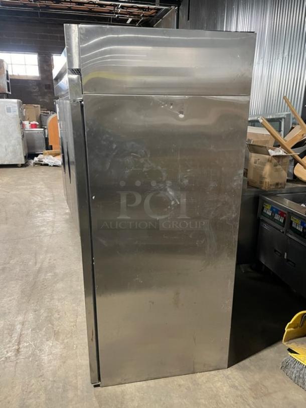Hoshizaki stainless steel 2-door reach-in freezer, Model F2A-FS, used condition, with poly-coated wired rack, 115V 1 Phase.