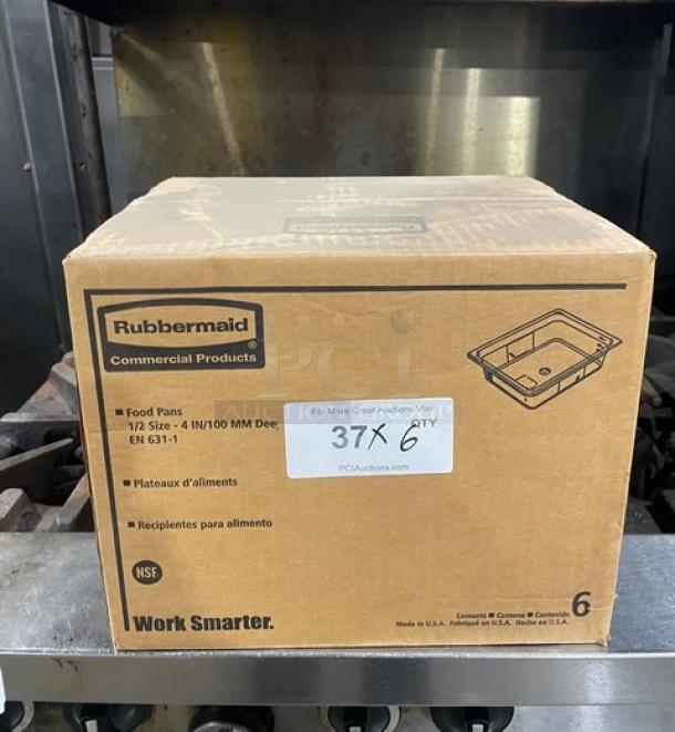 Rubbermaid Commercial Amber High Heat Food Pan, 1/2-Size, 4" Deep, Model FG224P00AMBR, new in box, 6-count.