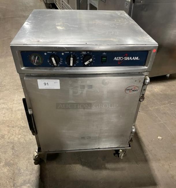 Alto-Shaam 750-TH/II commercial oven, Halo Heat Series, stainless steel, individual controls, on casters, 120V, 2017 model.