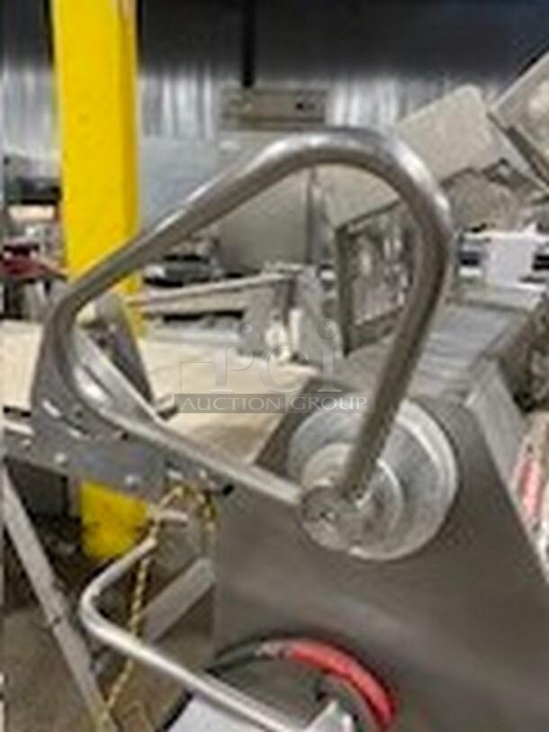 Moline commercial electric dough sheeter/molder, free-standing, reversible, stainless steel, in working condition.