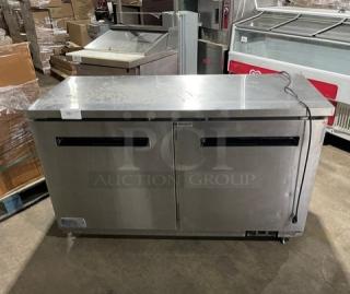 Arctic Air AUC60RZ 2 Door Stainless Steel Lowboy Cooler, with poly-coated rack, on casters, 115V, SN: H22055130.