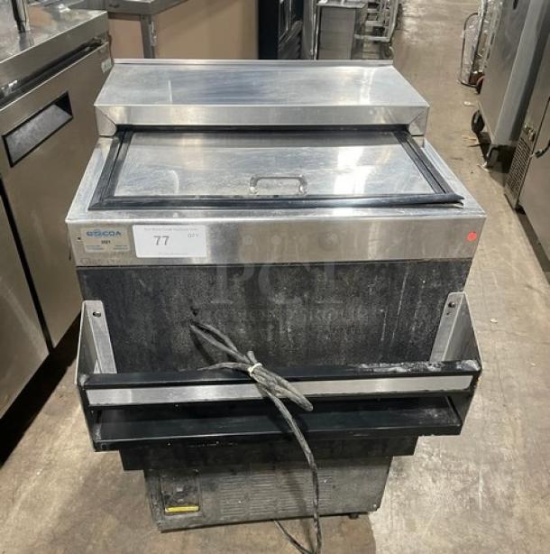 Glas Tender MF24B commercial stainless steel/black glass chiller with sliding top lid and poly-coated rack. Model SN: 404148950N.