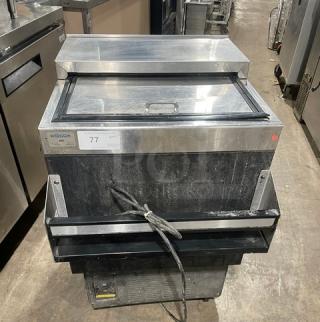 Glas Tender MF24B commercial stainless steel/black glass chiller with sliding top lid and poly-coated rack. Model SN: 404148950N.