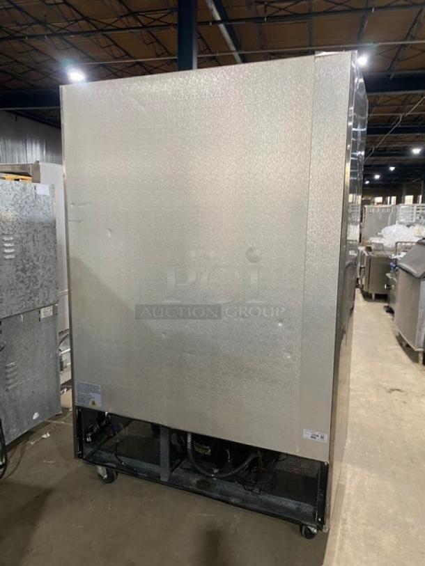 Sir Lawrence SLFRZ2D stainless steel reach-in freezer, poly-coated racks, 115V 1 Phase, on casters, SN: 6827171422030216.