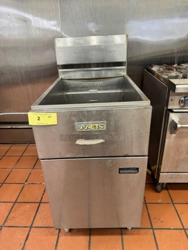 ANETS SLG100 Commercial NG Fryer, stainless steel, well-maintained, visible brand and model label, used in professional kitchens.