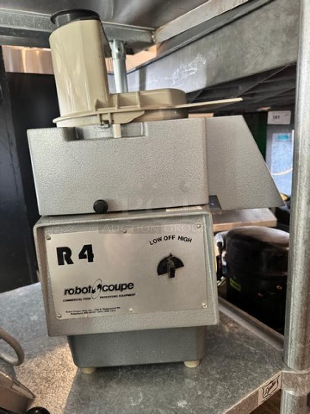 robot-coupe R4 Commercial Food Processor, 220V, stainless steel, used condition, visible control panel with speed settings.