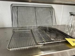 Lot of 5 miscellaneous cooling and baking racks, metal, various sizes, used condition, all for one price.